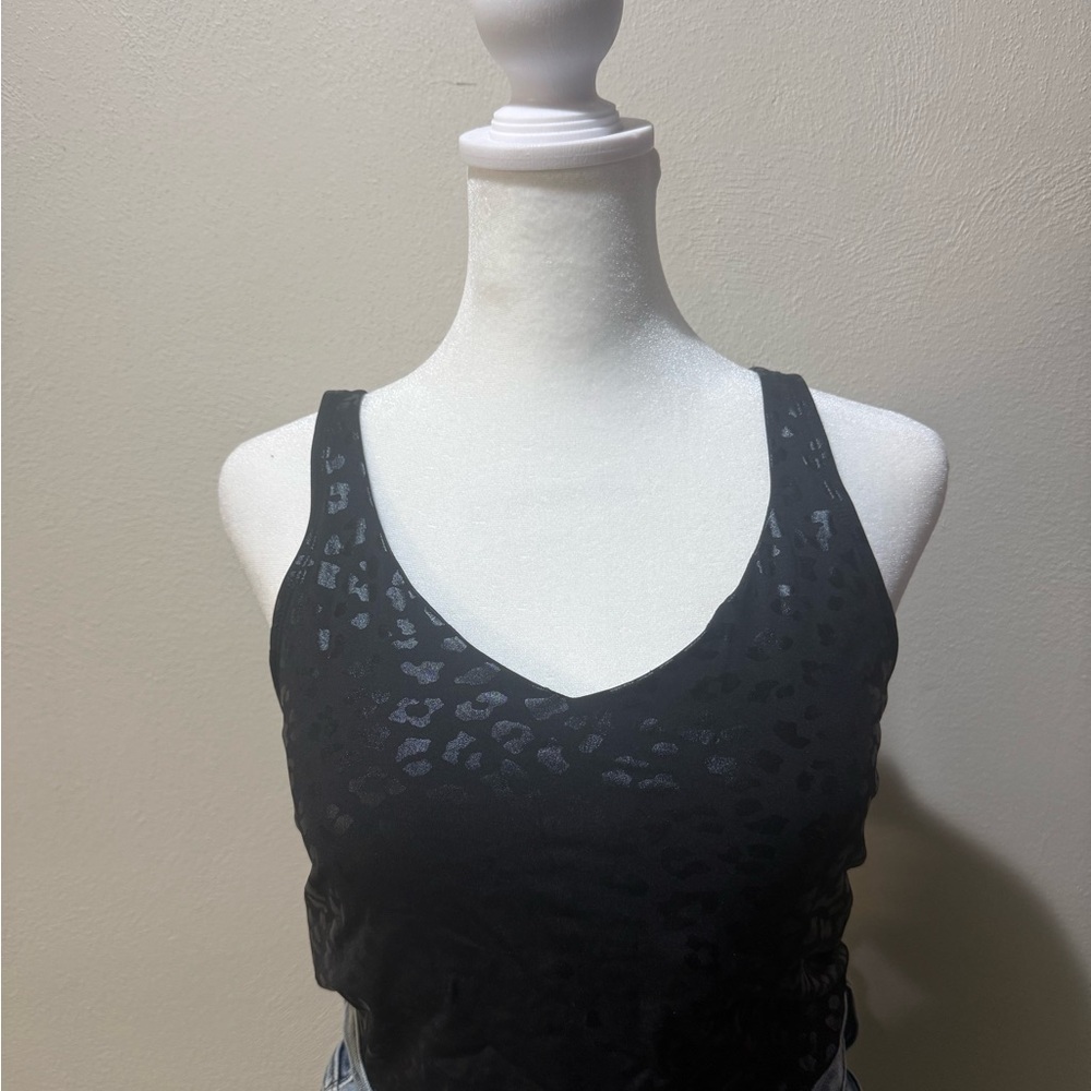 Black Leopard Shine V-Neck Tank Top